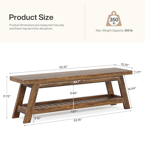 Tribesigns 55" Large Wood Entryway Bench with Shoe Storage, 2-Tier Rustic Brown Narrow Hallway Foyer Seating Bench with Open Shelves for Entryway, Bedroom, Mudroom - color: Rustic Brown
