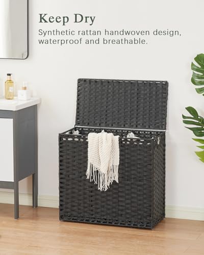 SETVSON Laundry Hamper with Lid Laundry Basket 132 L (35 Gal) Wicker Clothes Hamper, Handwoven Rattan Hamper with Handles and 4 Removable Liner Bags, 6 Mesh Bags for Laundry Bedroom Black - color: Black, size: 35.0 Gal