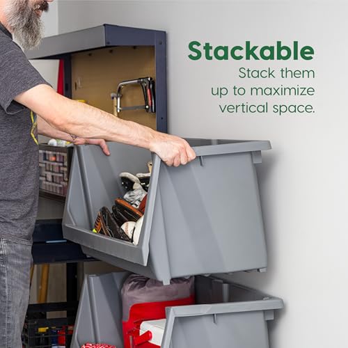 IRIS USA Open Front Storage Bins, Jumbo, Heavy Duty Garage Storage, Stackable Storage Bins, Tools Hardware Hose Household Product Sporting Goods, Wide Open Front, Interlocked Secure Stacking, Gray - size: Jumbo - 1 Pack