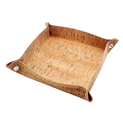 boshiho Valet Tray for Men, Natural Cork Jewelry Catchall Key Phone Coin Box Change Caddy Bedside Storage Box (Cork) - color: Cork