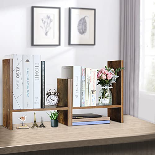 J.M.Deco Desktop Organizers and Storage for Office, Adjustable Desktop Organizer Shelf Double H Display, True Natural Stand Shelf, Desktop Shelf Organizer Natural Wood Tone - color: Brown