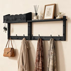 28" Coat Rack Wall Mount with Shelf, Entryway Key Holder Wall Mount Wood Wall Coat Hooks with 7 Hooks 3 Key Hanger, Wall Mounted Coat Rack Mail Holder for Living Room, Bedroom - color: Black, size: 28 inch