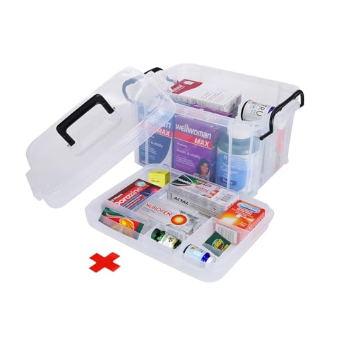 HEY FOLY 15qt Clear Medicine Organizer Storage Box, Plastic First Aid Box Empty, Thickened Medicine Container Chest, Multipurpose Medical Case with Labels, Medicine Caddy with Lids - color: Clear