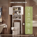 Gizoon Over the Toilet Storage Cabinet with Adjustable Shelf and Double Doors, Bathroom Space Saver Organizer Above Toilet with Open Shelf, Taller Wooden Free Standing Toilet Rack -White - color: White