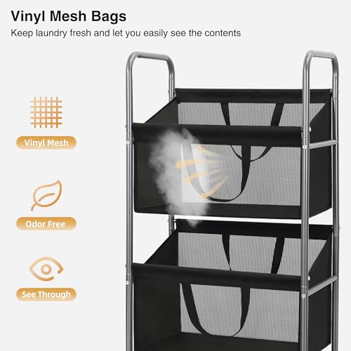 STO STO 3-Tier Vertical Rolling Laundry Hamper with Removable Bags, 120L Stackable Laundry Sorter Basket, Clothes Hamper with Wheels for Small Spaces, Closet, Bedroom, Bathroom, Laundry Room, Black - color: Black Mesh