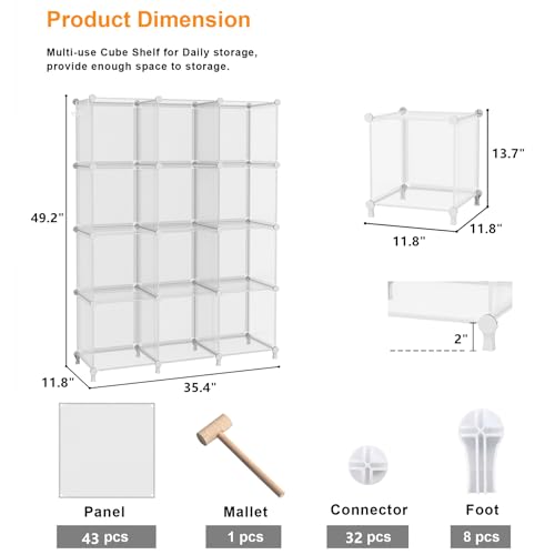 AWTATOS Cube Storage Organizer, Closet Organizers and Storage, 12 Cube Shelves Bookshelf, DIY Stackable Plastic Clothes Organizer Shelving for Bedroom, Home, Transparent Twill - color: Transparent Twill
