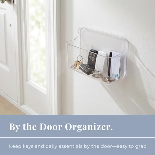No-Drill Wall Organizer Bin – Clear Removable Adhesive Storage Box with Drain Holes, PET Plastic, Ideal for Small Items in Kitchen, Bathroom, Cabinet Door – Sandra Series - size: Small