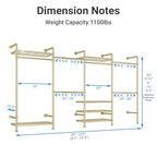 Timate F4 Wall Mounted Clothes Rack Industrial Pipe Clothing Rack for Hanging Clothes, Expandable Garment Rack Heavy Duty Wardrobe Closet Organizer and Storage, Adjustable Industrial Closet Kit, Gold - color: Gold