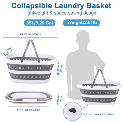 35L Laundry Basket Collapsible, Large Plastic Laundry Baskets with Wheels, Space Saving Pop-up Laundry Hampers for Clothes Storage Organizer Folding Plastic Bin for Household RV Room Organization - size: 35L