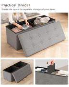 GLAXYFUR 43 Inches Folding Storage Ottoman Bench, Storage Chest, Footrest for Entryway, Living Room, Holds up to 660 lb, Light Grey - color: Light Grey