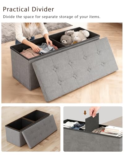 GLAXYFUR 43 Inches Folding Storage Ottoman Bench, Storage Chest, Footrest for Entryway, Living Room, Holds up to 660 lb, Light Grey - color: Light Grey