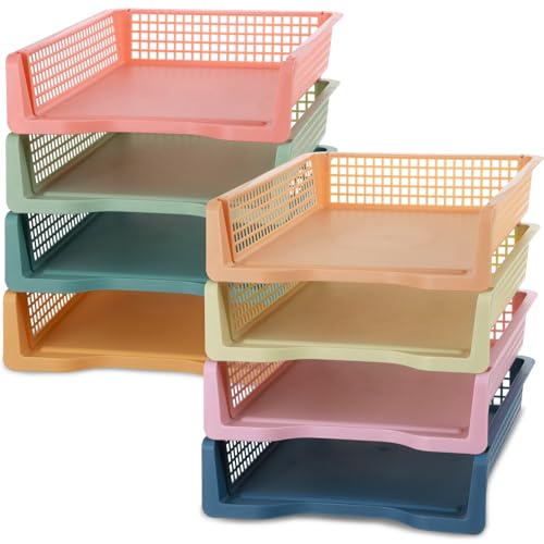 8 Pack Boho Plastic Turn in Paper Trays for Classroom Storage Bin Basket Organizers for School Teacher Supplies Classroom Office Home Organization Storage Tray Holds 4A Paper File Document
