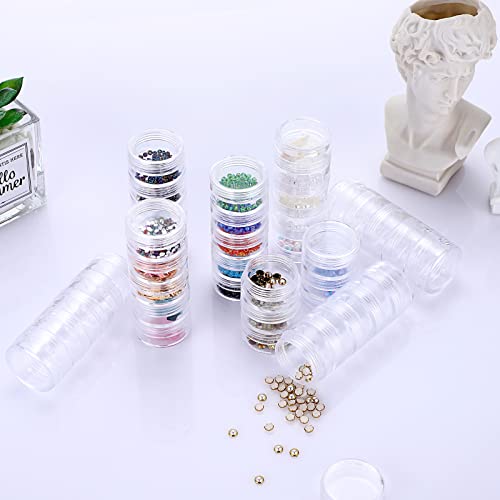 Hipiwe 8 Sets 5 Layers Clear Plastic Round Storage Jars Jewelry Bead Storage Containers Small Travel Sample Jar Pots for Sewing Pills Nail Art Craft Accessories - size: 8Packs 1.2"D x 3.1"H