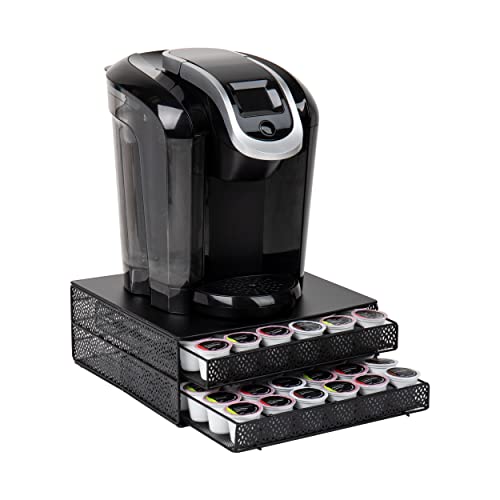 Mind Reader 2 Drawer Coffee Pod Organizer with Removable Dividers, 72 Pod Capacity, Metal Mesh Coffee Station Base with Guided Drawer Track, Black - style: Square 72 Capacity