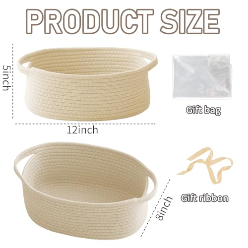 JMvicyroam Woven Basket,Small Rope Storage Bin with Handles & Ribbon Bag, Organizer for Shelves Closets,Gift Basket Empty for Birthday,Books,Dog Toys,Beige/2 Pack - color: Beige, size: 2 Pack