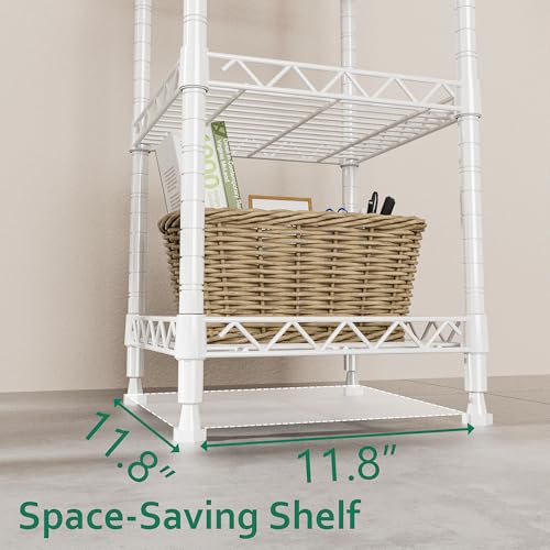 GIOTORENT 5 Tier Standing Shelving Metal Units, Adjustable Height Wire Shelf Display Rack for Laundry Bathroom Kitchen 11.8 W x 11.8 D x 50 H (5-Tier, White) - color: White, size: 11.8D x 11.8W x 50.0H (5Tier)