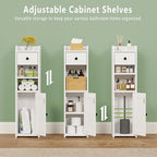 Lomojo Small Bathroom Storage Cabinet,Narrow Toilet Paper Holder,Corner Floor Cabinet with Doors and Drawer for Small Space,Adjustable Shelf Organizer,7.75L*7.75D*29.6H,White