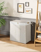Greenstell Laundry Hamper with lid, No Install Needed, 110L Wicker Laundry Baskets Foldable 2 Removable Liner Bags, 2 Section Clothes Hamper Handwoven Rattan Laundry Basket with Handles, White - color: White, size: 110L (22.2x13.3x24.0 Inches)