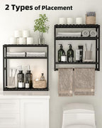 Galood Bathroom Shelves Towel Racks Over Toilet Storage with Towel Bar 3 Tier Floating Wall Mounted Space Saving Bamboo Paper Holder for Bathroom Laundry Room Kitchen Organizers (Black)