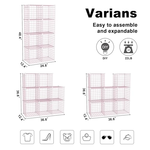 C&AHOME Wire Cube Storage, 8 - Cube Organizer Metal C Grids, Modular Shelves Units, Closet Organizer, Ideal for Home, Office, Living Room, 24.8" L x 12.4" W x 48.4" H, Pink UWCS3008P - color: Pink, size: 8 Cube