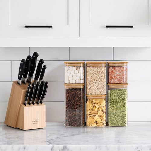 ComSaf Airtight Glass Storage Canister with Lids (0.7Qt/1.2Qt/1.6Qt) Set of 6, Food Storage Container Kitchen Pantry Storage Jar, Glass Jars for Flour Cereal Sugar Tea Coffee Beans Snacks, Square - size: 0.7Qt*2/1.2Qt*2/1.6Qt*2