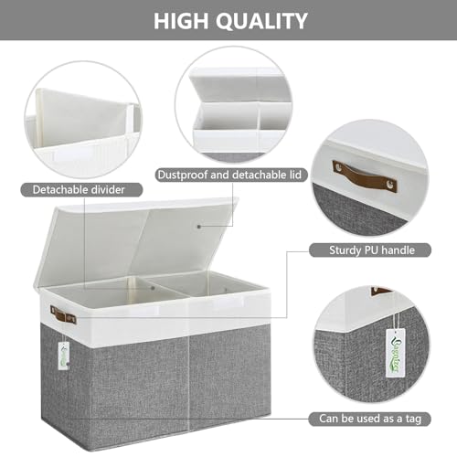 Bagnizer Large Toy Storage Box with Lids, Collapsible Sturdy Baby Storage Organizer Chest Bin Basket for Kids, Boys, Girls, Playroom, Nursery, Bedroom, Closet 25"x13"x16" (Gray and White) - color: Gray and White