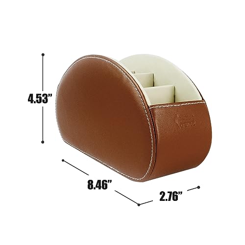 Remote Control Holder Organizer - Table Desk Leather Storage with 5 Spacious Compartments (Brown) - color: Brown