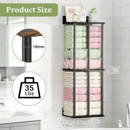Towel Racks for Bathroom Wall Mounted with Shelf, Updated 3 Bar Bathroom Towel Holder Bath Storage Rack for Rolled Towel, Metal Small Bathrooms Towel Storage Rack, Black