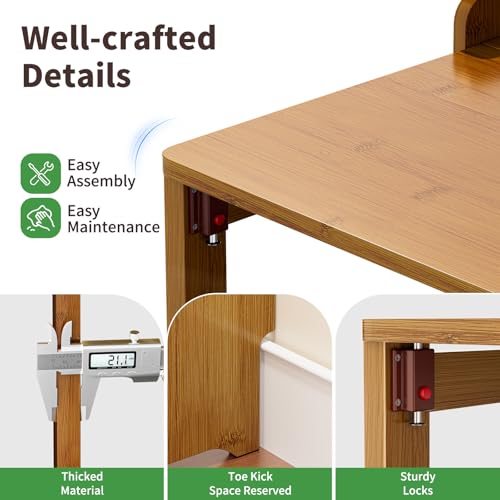 Bamboo Folding Desk for Small Spaces with Storage, Mid Century Foldable Desk with Bookshelf, Small Desks with Storage for Home Office Bedroom, Brown - color: Brown, size: 21.65"D x 40.55"W x 29.92"H