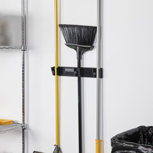 Restaurantware 17.7 Inch Snap-In Design Mop Holder, Black Plastic, 3 Customizable Slots, Screws Included