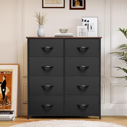 YITAHOME Dresser with 8 Drawers, Tall Storage Tower with 8 Drawers, Black Dresser & Chest of Drawers, Storage Drawer Organizer for Closet, Bedroom, Living Room - color: Black/Rustic Brown(new 2025)