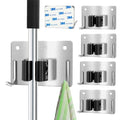 Mop and Broom Holder Wall Mount Stainless Steel 304 Tool Garage Organization Rack Scew and Self Adhesive Broom Hanger Heavy Duty 4pcs