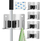 Mop and Broom Holder Wall Mount Stainless Steel 304 Tool Garage Organization Rack Scew and Self Adhesive Broom Hanger Heavy Duty 4pcs
