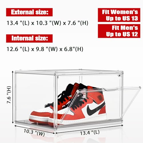 Size 12 Acrylic Shoe Boxes,12 Pack Shoe Display Cases Clear Plastic Stackable Shoe Container Hat Sneaker Storage Bins, Fit Up to US Men's/Women's Size 12 Shoes - color: Clear, size: Medium