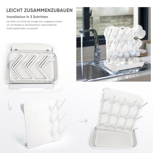 Termichy Baby Bottle Drying Rack: Large Vertical Bottle Dryer Rack Holder - Space Saving Standing Drying Rack for Baby Bottles and Pump Part Cleaning (White) - color: White