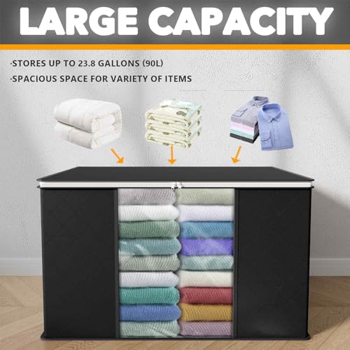 SpaceAid 8 Pack 90L Clothing Storage Bags, Heavy Duty Closet Storage Bins, Extra Large Moving bags, Storage Containers for Clothes, Blankets, Comforters, and Pillows - Black - color: Black, size: 8 Pack