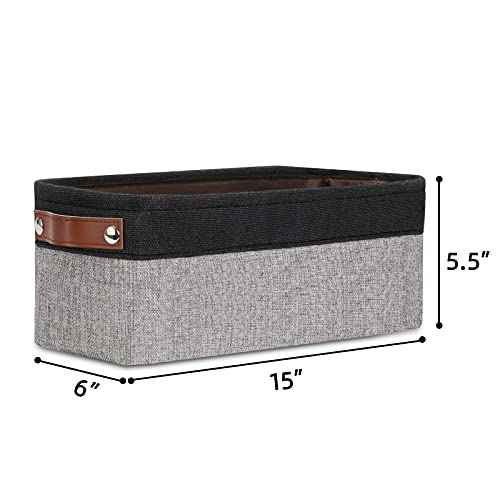 DULLEMELO Fabric Bathroom Storage Bin with Leather Handles, Narrow Organizer for Towels, Toilet Paper Rolls, Storage Basket for Back of Toilet, Vanities, Shelves & Cabinets (Black&Gray) - color: Black&Gray, size: Narrow-15"x6"x5.5"