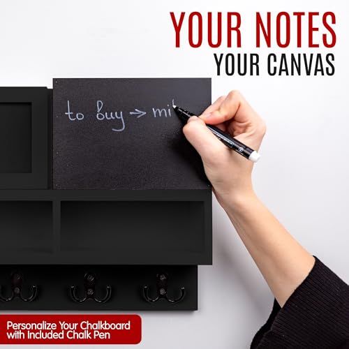 Spacelog Key and Mail Holder for Wall with Chalkboard – Magnetic Photo Frame Key Holder Wall Mount, Black, Dual Storage & Cupboards Mail and Key Organizer for Wall - color: Black