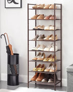 SONGMICS Narrow Shoe Rack - Sturdy 8 Tier Metal Tall Shoe Rack Shelf, Slim Shoe Storage Organizer for Closet Entryway Small Spaces, Bronze, 12"D x 17.6"W x 50.6"H - color: Bronze