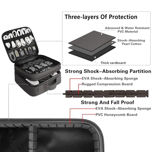 MATEIN Cord Organizer Case with Adjustable Divider, DJ Cable File Bag for Electronic Storage, USB Cable, Charger, Tech Accessories, Shockproof Portable Double Layer Cord Bags, Grey - color: Grey, size: Medium