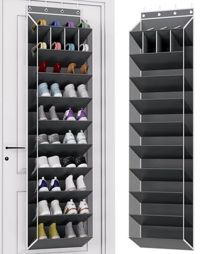 KYEVIS 10-Tier Large Size Over the Door Shoe Organizer, 20 Pairs Hanging Shoe Rack for Closet with Deep Pockets, Space-Saving Storage for Sneakers, Boots Heels (Grey) - color: Gray