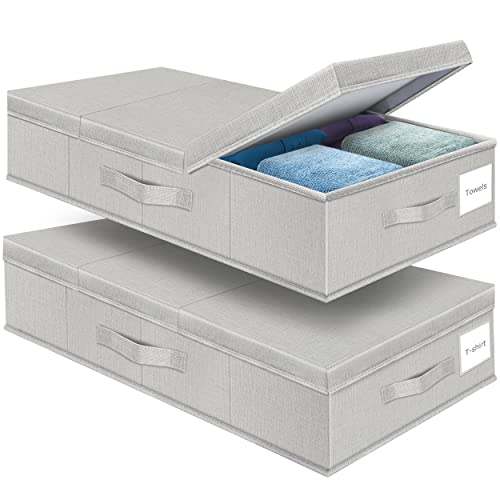 Supowin Underbed Storage Containers Bin with Lids, Large Under Bed Storage Organizer Box with Handle, Foldable Under the Storage Bags for Organizing Clothes, Shoes, Blankets, Pillows - color: E-Light Grey