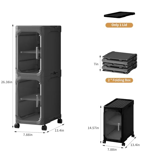 2-Tier Slim Narrow Storage Cabinet with Adjustable Shelves and Movable Wheels, Anti-Tip, Bathroom Storage and Organizers for Small Space, Bathroom, Kitchen, Laundry, Black - color: Black, size: 2-Tier