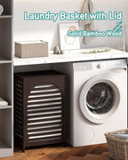 Laundry Hamper, 22.5 Gallon (85L) Bamboo Wood Clothes Laundry Basket with Lid and Handles, Removable Liner (Brown, Large) - color: Brown, size: Large