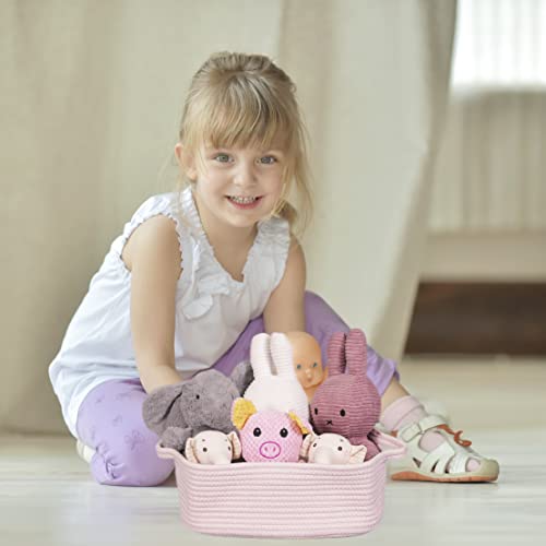Woven Cotton Rope Storage Basket with Handles for Organizing Shelves Closet Small Cat Dog Pet Toy Baskets Box Bin Decorative Rectangle Baby Nursery basket Gift Basket Empty Light pink - color: Light pink
