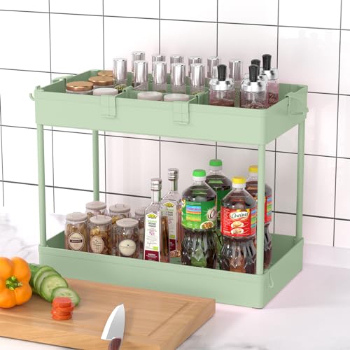 SPACELEAD 3 Tier Rolling Cart with Wheels, Storage Craft Art Trolley Organizer Serving, 3 Hanging Baskets Easy Assembly, for Office, Living Room, Kitchen, Green - color: Green