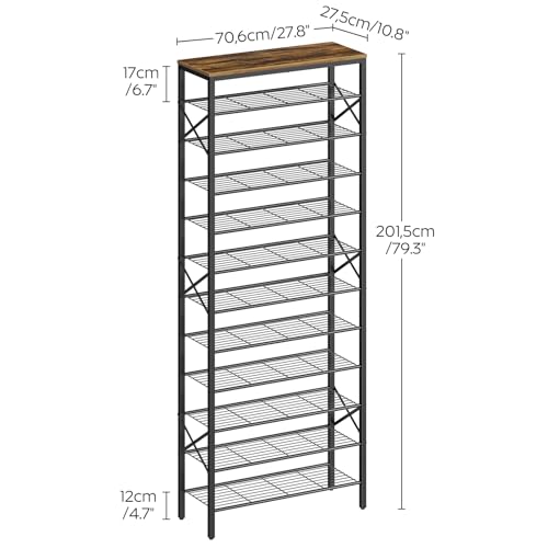 YATINEY 12 Tier Shoe Rack, Large Capacity Shoe Storage Organizer Holds 48 Pairs, Sturdy and Stable, for Entryway, Hallway, Closet, Dorm Room, Rustic Brown SS12BR - color: Rustic Brown + Black, size: 27.8" x 10.8" x 79.3"