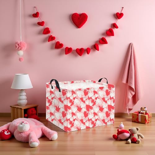 HIYAGON Rectangular Valentines Basket Fabric Storage Bin Storage Boxes Collapsible Storage Basket for Clothes Books Shelves Basket(Pink White Heart) - color: Pink White Heart