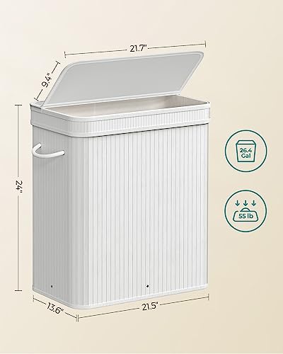 SONGMICS Laundry Hamper with Lid, Bamboo Laundry Basket, Removable Machine Washable Laundry Basket, with Handles, 26.4-Gallons, for Laundry Room, Bedroom, Bathroom, Cloud White ULCB063W01 - color: Cloud White, size: 100 L