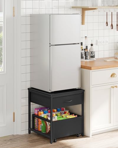 CHOEZON End Table, 19.7 Inch Square Side Table, Mini Fridge Stand with Storage, Nightstand with Mobile Basket Cart, for Living Room, Bedroom, Black TBZ55BB - color: Black